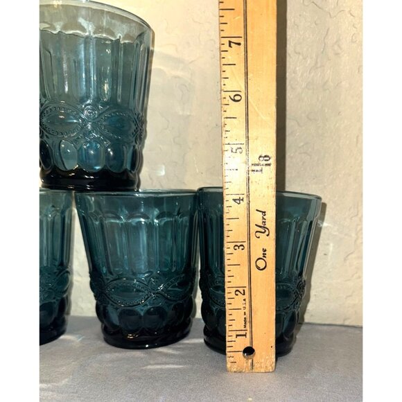 Set Of 4 World Market Blue Embossed Glass Tumblers - Picture 2 of 5